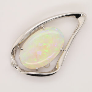 White Gold Blue Green Solid Australian Crystal Opal Diamond Necklace Pendant