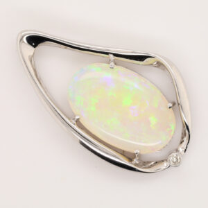 White Gold Blue Green Solid Australian Crystal Opal Diamond Necklace Pendant