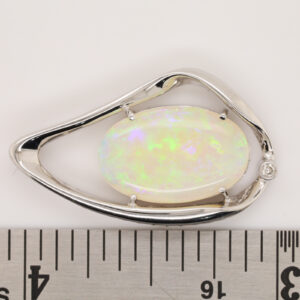 White Gold Blue Green Solid Australian Crystal Opal Diamond Necklace Pendant