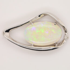 White Gold Blue Green Solid Australian Crystal Opal Diamond Necklace Pendant