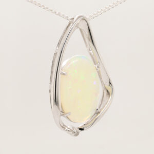 White Gold Blue Green Solid Australian Crystal Opal Diamond Necklace Pendant