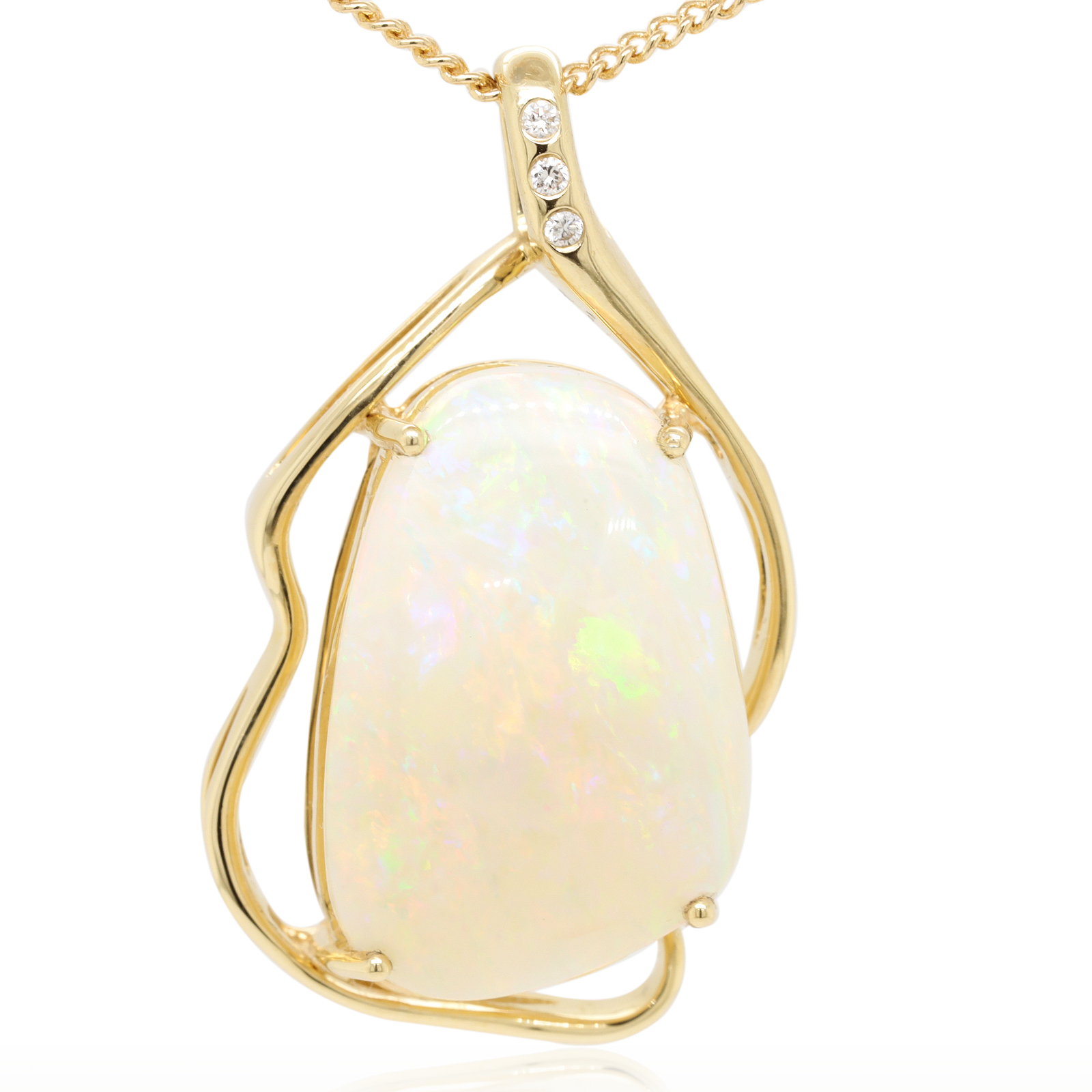 Blue Green and Pink Yellow Gold Solid Australian Crystal Opal Necklace Pendant with Diamonds