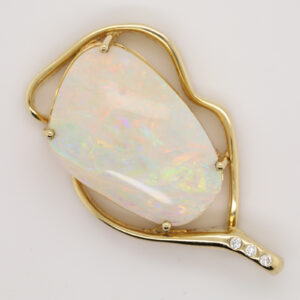 Blue Green and Pink Yellow Gold Solid Australian Crystal Opal Necklace Pendant with Diamonds