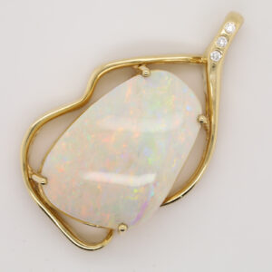 Blue Green and Pink Yellow Gold Solid Australian Crystal Opal Necklace Pendant with Diamonds