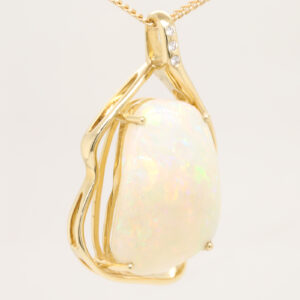 Blue Green and Pink Yellow Gold Solid Australian Crystal Opal Necklace Pendant with Diamonds