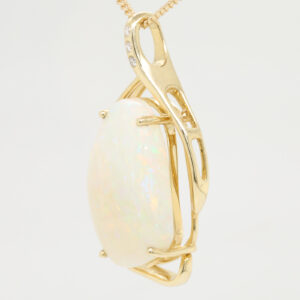 Blue Green and Pink Yellow Gold Solid Australian Crystal Opal Necklace Pendant with Diamonds