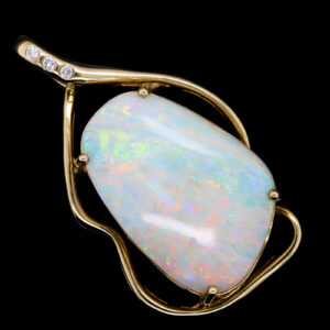 Blue Green and Pink Yellow Gold Solid Australian Crystal Opal Necklace Pendant with Diamonds