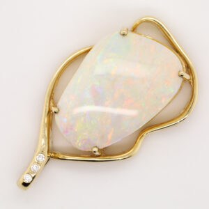 Blue Green and Pink Yellow Gold Solid Australian Crystal Opal Necklace Pendant with Diamonds