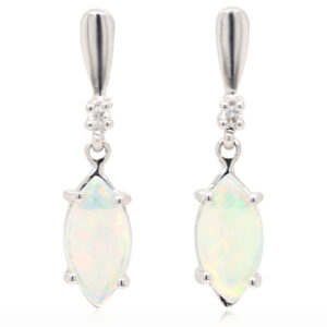 Blue Green White Gold Solid Australian Crystal Opal Diamond Drop Earrings