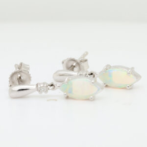 Blue Green White Gold Solid Australian Crystal Opal Diamond Drop Earrings