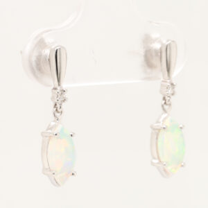 Blue Green White Gold Solid Australian Crystal Opal Diamond Drop Earrings