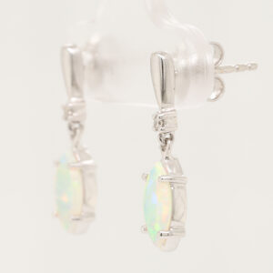 Blue Green White Gold Solid Australian Crystal Opal Diamond Drop Earrings