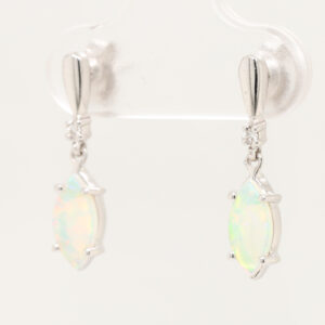 Blue Green White Gold Solid Australian Crystal Opal Diamond Drop Earrings