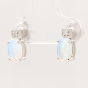 Blue Green White Gold Solid Australian Crystal Opal Diamond Stud Earrings