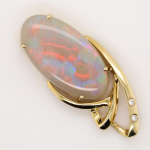 Red and Blue Yellow Gold Solid Australian Semi Black Opal Necklace Pendant with Diamonds