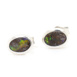 Sterling Silver Blue Green Purple Solid Australian Boulder Opal Stud Earrings