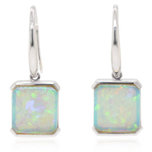 Blue Green Orange White Gold Solid Australian Crystal Opal Drop Earrings