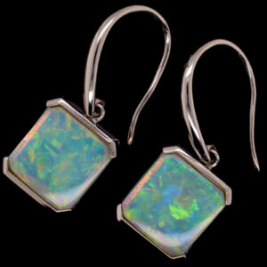 Blue Green Orange White Gold Solid Australian Crystal Opal Drop Earrings