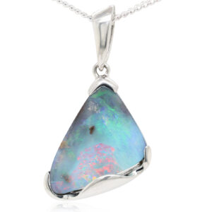 Sterling Silver Green Purple Pink Blue Solid Australian Boulder Opal Necklace Pendant