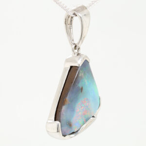 Sterling Silver Green Purple Pink Blue Solid Australian Boulder Opal Necklace Pendant