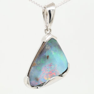 Sterling Silver Green Purple Pink Blue Solid Australian Boulder Opal Necklace Pendant