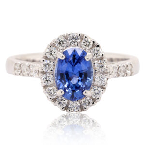 White Gold Blue Ceylon Sapphire and Diamond Engagement Ring