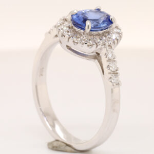 White Gold Blue Ceylon Sapphire and Diamond Engagement Ring