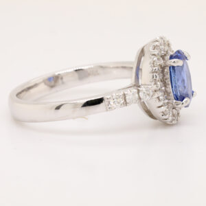 White Gold Blue Ceylon Sapphire and Diamond Engagement Ring