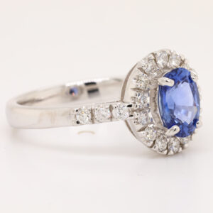 White Gold Blue Ceylon Sapphire and Diamond Engagement Ring