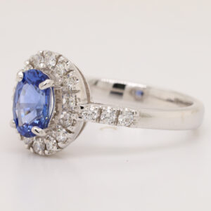 White Gold Blue Ceylon Sapphire and Diamond Engagement Ring