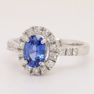 White Gold Blue Ceylon Sapphire and Diamond Engagement Ring