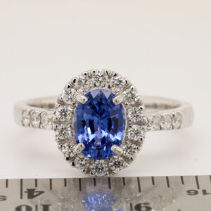 White Gold Blue Ceylon Sapphire and Diamond Engagement Ring