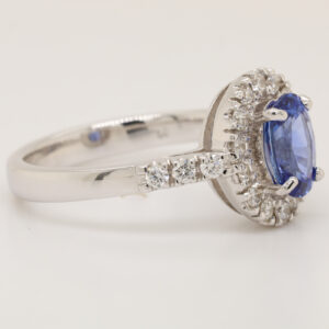 White Gold Blue Ceylon Sapphire and Diamond Engagement Ring