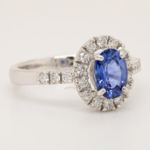 White Gold Blue Ceylon Sapphire and Diamond Engagement Ring