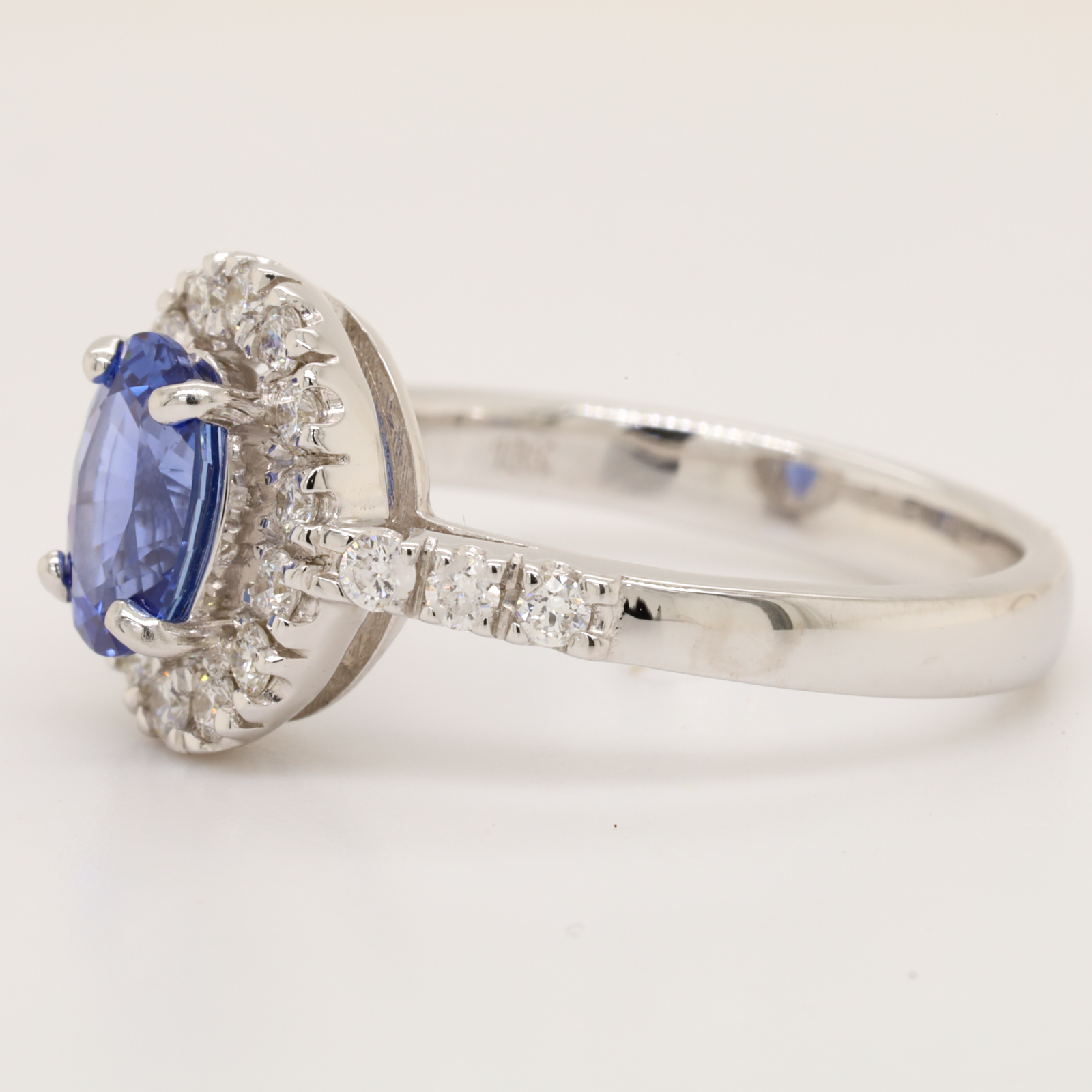 White Gold Blue Ceylon Sapphire and Diamond Engagement Ring