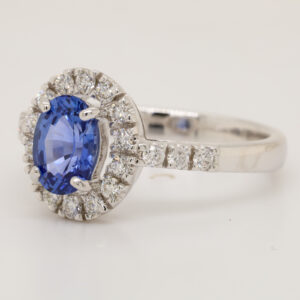 White Gold Blue Ceylon Sapphire and Diamond Engagement Ring