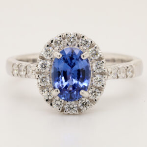 White Gold Blue Ceylon Sapphire and Diamond Engagement Ring