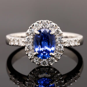 White Gold Blue Ceylon Sapphire and Diamond Engagement Ring