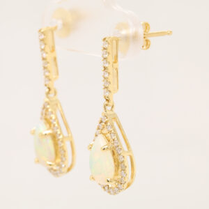 Blue Green Pink Yellow Gold Solid Australian Crystal Opal Diamond Drop Earrings