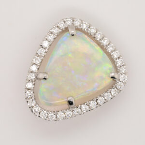 Blue, Green, Orange White Gold Solid Australian Crystal Opal and Diamond Pendant Necklace