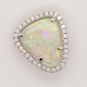 Blue, Green, Orange White Gold Solid Australian Crystal Opal and Diamond Pendant Necklace