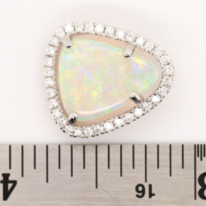 Blue, Green, Orange White Gold Solid Australian Crystal Opal and Diamond Pendant Necklace