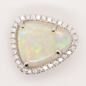 Blue, Green, Orange White Gold Solid Australian Crystal Opal and Diamond Pendant Necklace