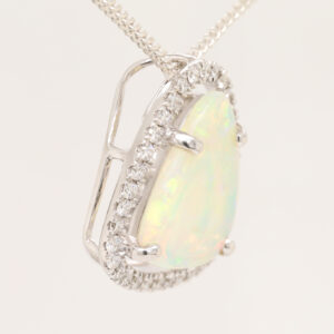 Blue, Green, Orange White Gold Solid Australian Crystal Opal and Diamond Pendant Necklace