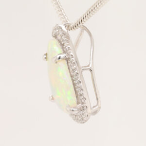 Blue, Green, Orange White Gold Solid Australian Crystal Opal and Diamond Pendant Necklace