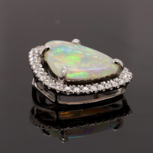 Blue, Green, Orange White Gold Solid Australian Crystal Opal and Diamond Pendant Necklace