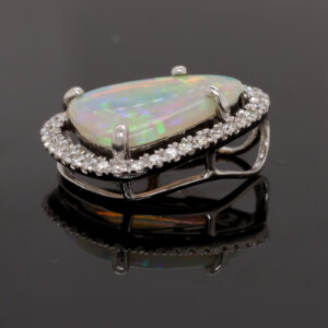 Blue, Green, Orange White Gold Solid Australian Crystal Opal and Diamond Pendant Necklace