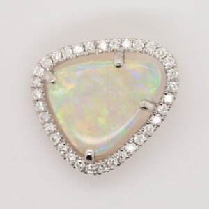 Blue, Green, Orange White Gold Solid Australian Crystal Opal and Diamond Pendant Necklace