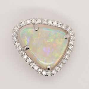 Blue, Green, Orange White Gold Solid Australian Crystal Opal and Diamond Pendant Necklace
