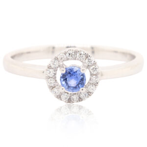 White Gold Blue Ceylon Sapphire and Diamond Engagement Ring